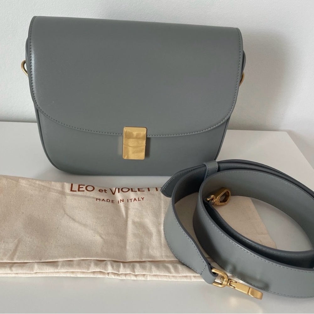 Leo et Violette Gray Leather Crossbody Bag with Gold Hardware